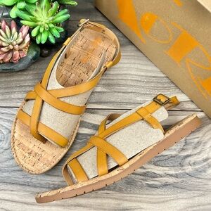 NIB Korks Felicity Slingback Strappy Flat Sandals Mustard Yellow PU